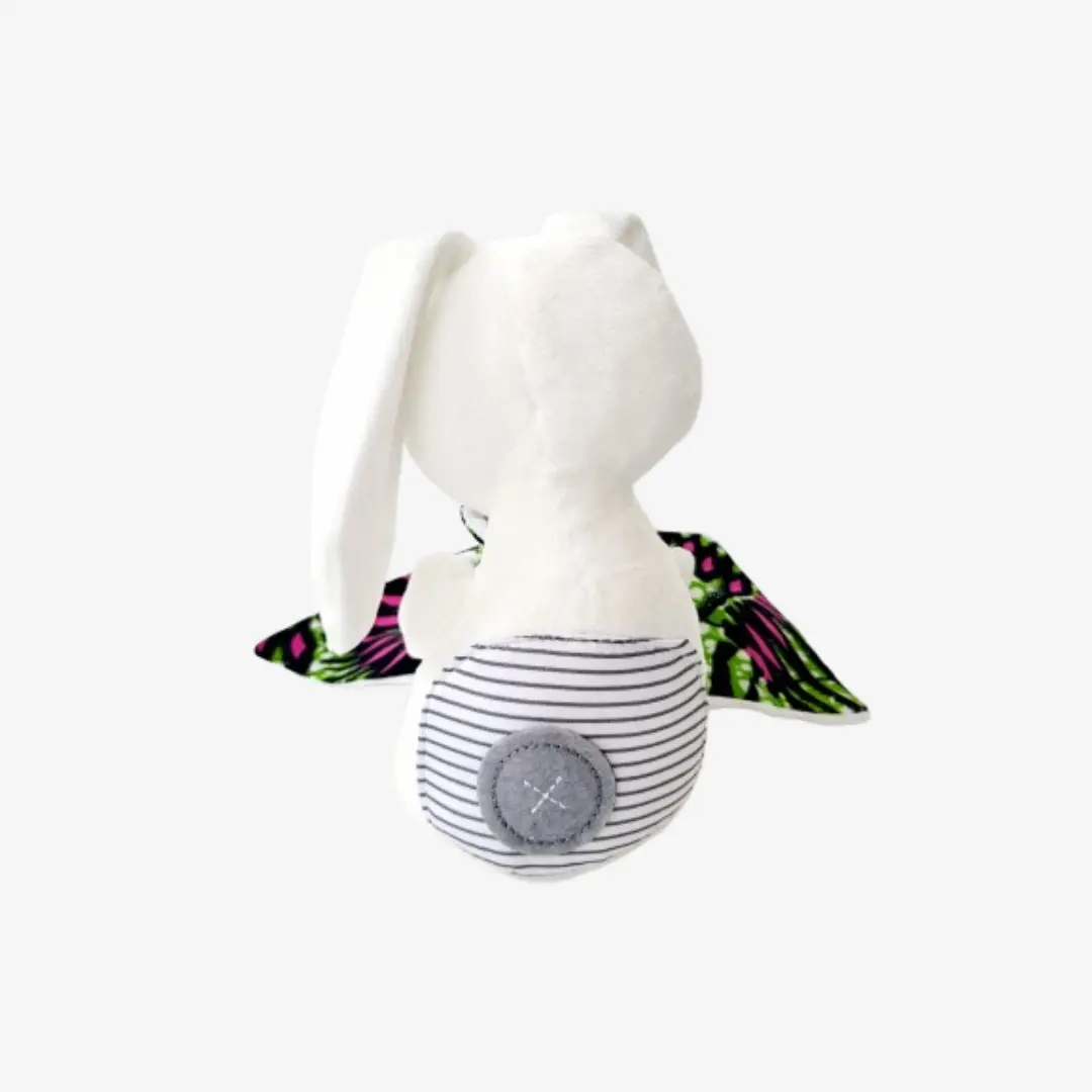 Vue de dos du Bunny Wax NEOLYS – doudou lapin en matière douce. Cette peluche pour bébé allie originalité, douceur et authenticité, idéale pour un cadeau de naissance.