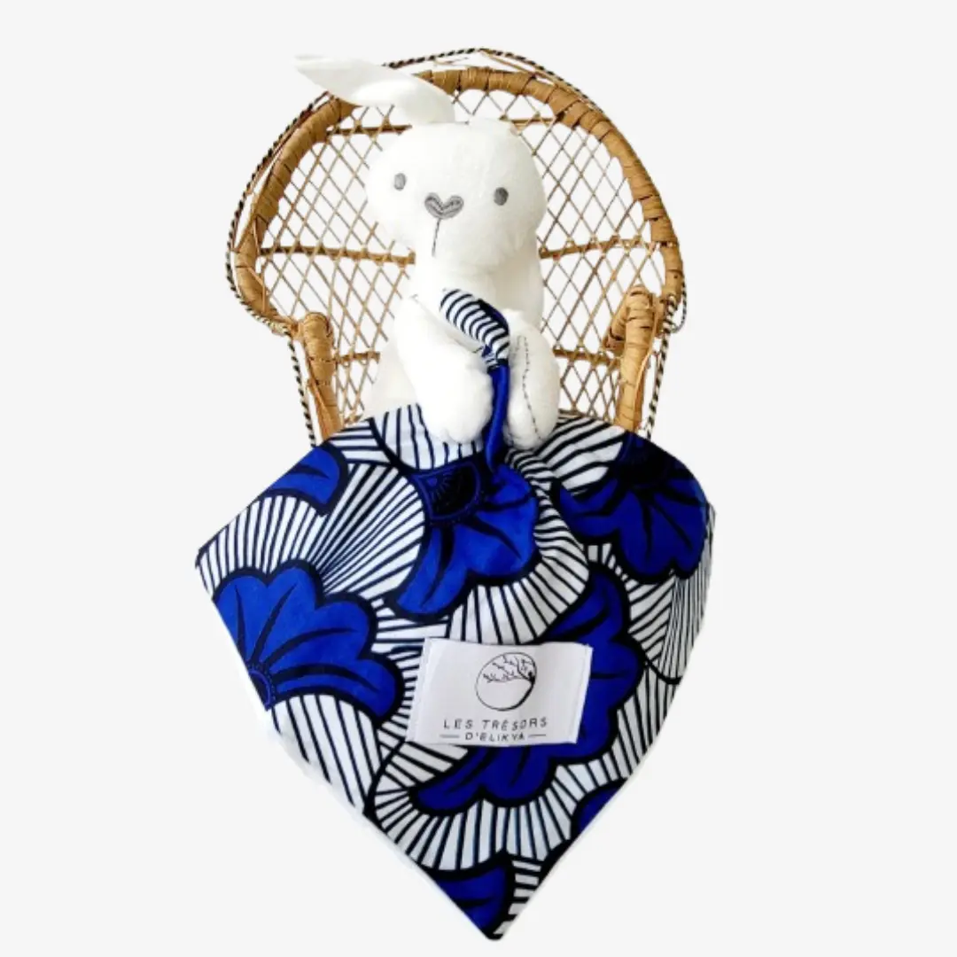 Bunny Wax FLORELYS– doudou lapin fait main pour bébé, jouet d’éveil coloré et doux, confection artisanale Les Trésors d’Elikya