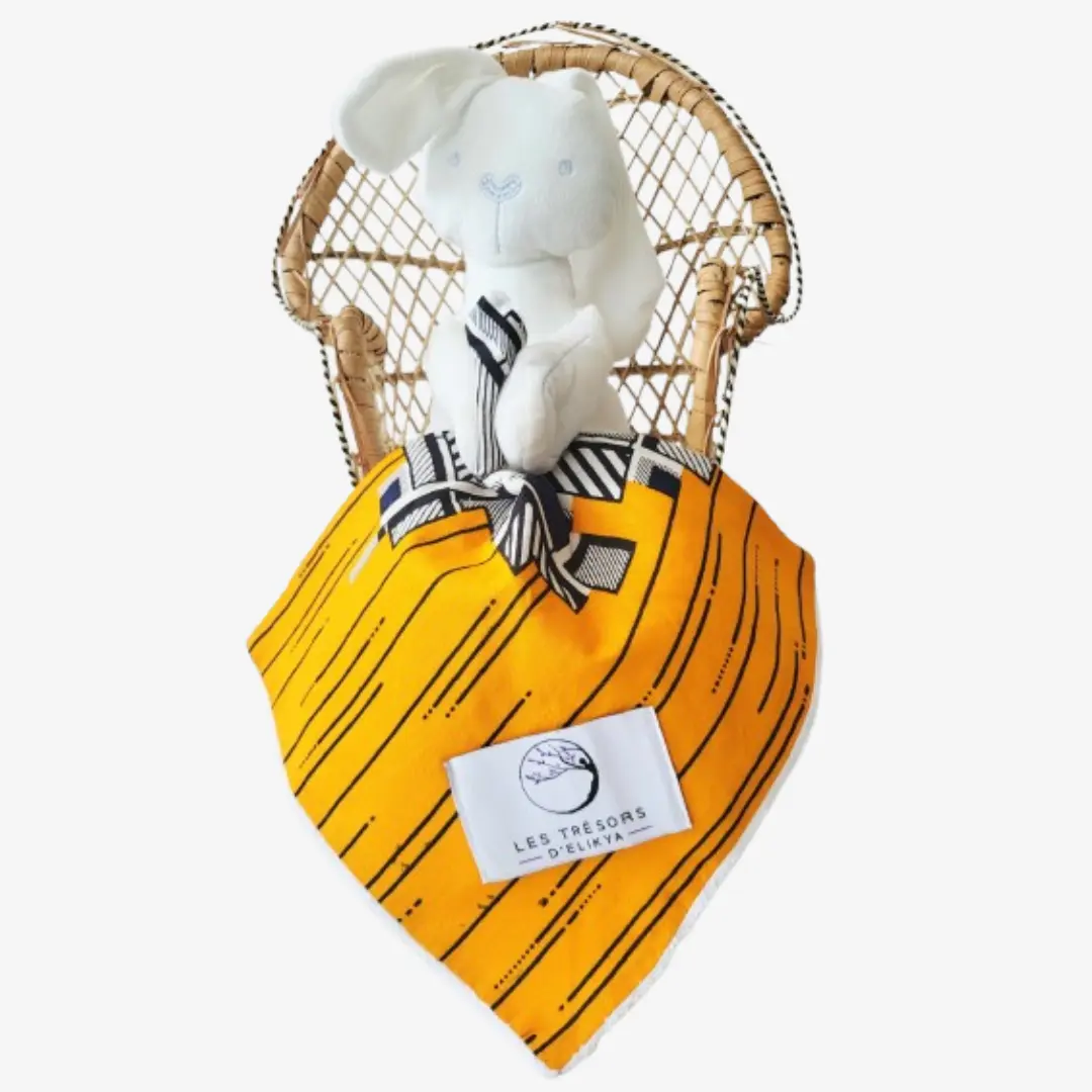 Bunny Wax KALINA– doudou lapin fait main pour bébé, jouet d’éveil coloré et doux, confection artisanale Les Trésors d’Elikya