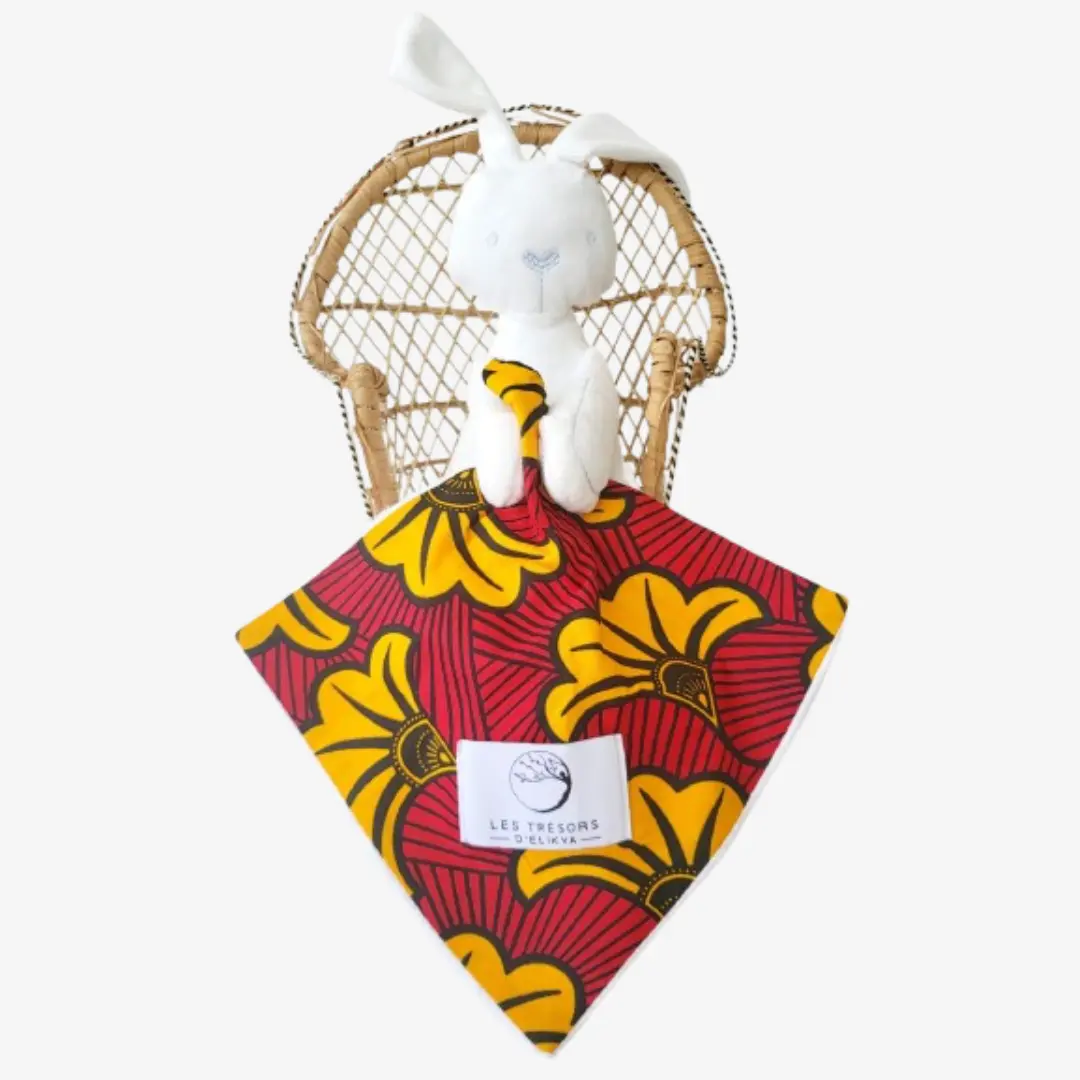 Bunny Wax SOLELYS – doudou lapin fait main pour bébé, jouet d’éveil coloré et doux, confection artisanale Les Trésors d’Elikya