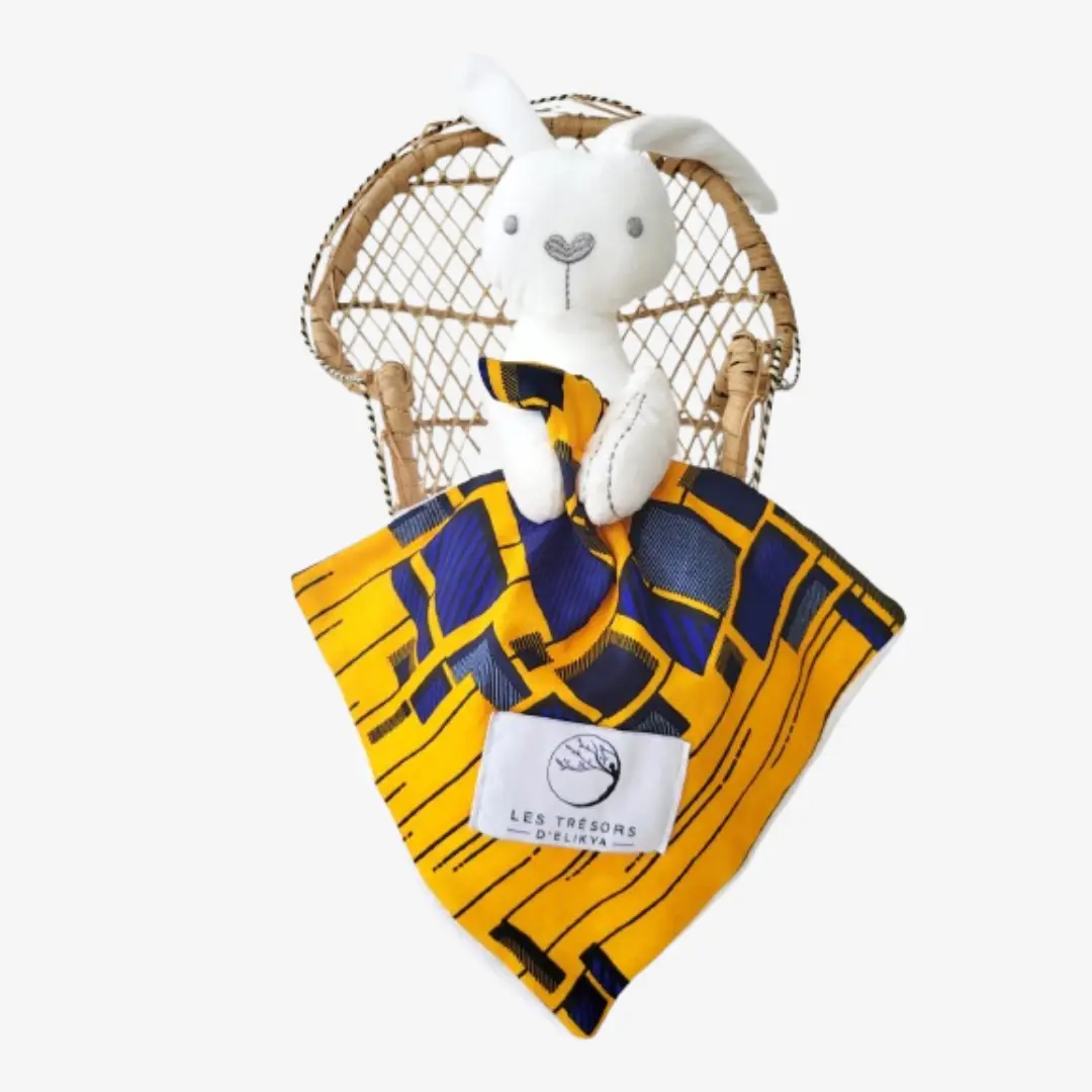 Bunny Wax TANZURA – doudou lapin fait main pour bébé, jouet d’éveil coloré et doux, confection artisanale Les Trésors d’Elikya